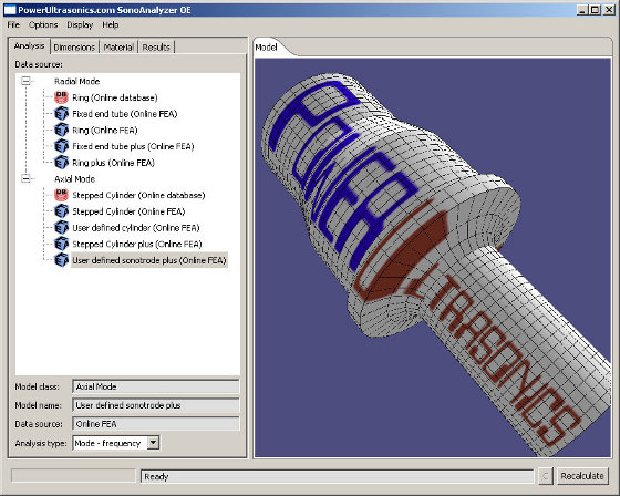 SonoAnalyzer Online Edition - easy-to-use finite element analysis for ultrasonic horn design and analysis